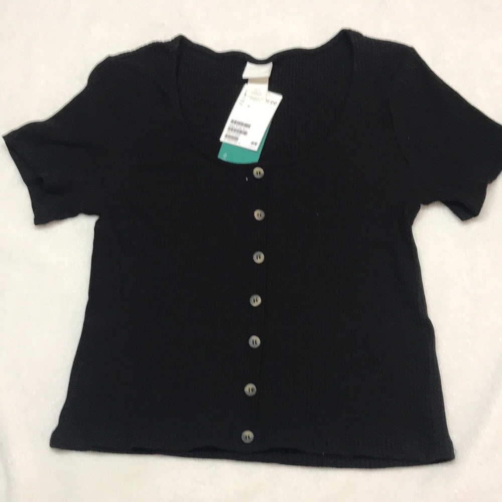 H&M Black Ribbed Shirt - Short-sleeve